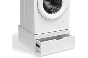 LYASIL Washer and Dryer Pedestals, 11.8" Wood Laundry Pedestal for Washer and Dryer, Ergonomic Washing Machine Stand with Storage Drawer, Supports 500 lbs (White)