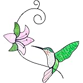 Handmade Real Stained Glass Hummingbird Suncatcher with Flowers - Bird Safe Window Hanging for Bird Lovers, Eco Gifts for Women & Mom, Porch/Kitchen Decor