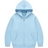 Flygo Unisex Boys Girls Hoodie Sweatshirt Full Zip Up Casual Long Sleeve Solid Jacket Kids Lightweight Outwear with Pockets