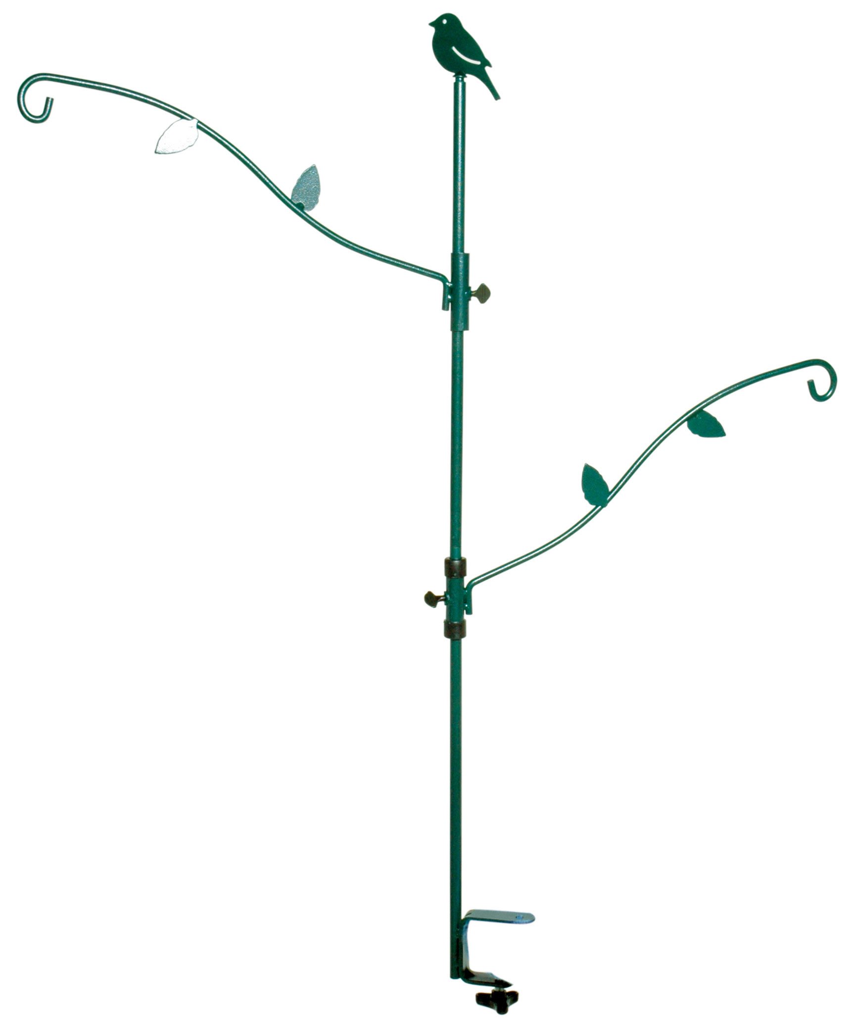 Decorative green metal balcony attachment for birdfeeders feeding tubes suet cakes bird feeding-station