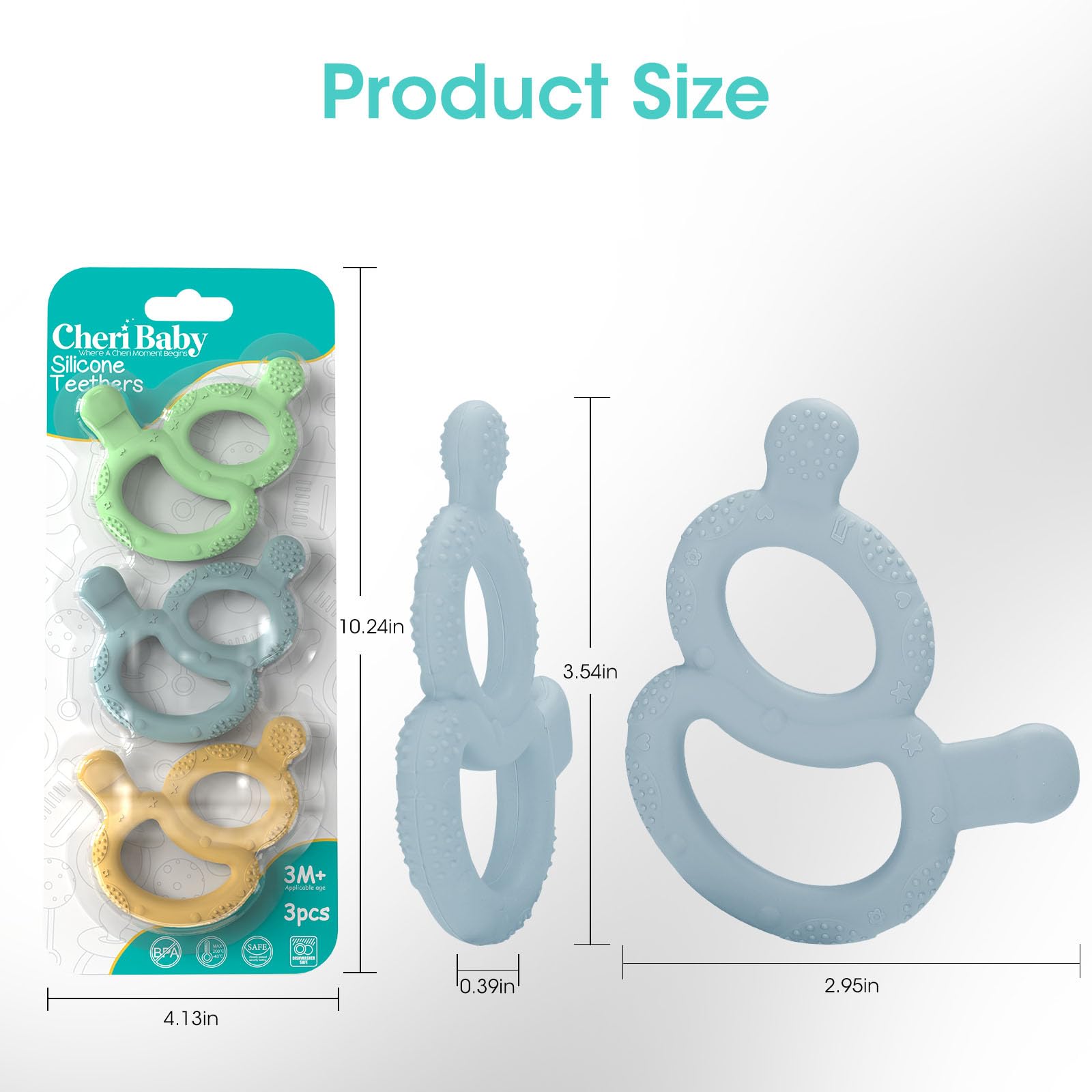 3 Pack Baby Teething Toys for Babies 3-6 Months, Silicone Teething Ring Toys for Babies 6-12 Months, BPA Free Soft and Dual Textured Nipple Teether Relief Soothing Sore Gums Chew Infant Sensory Toys