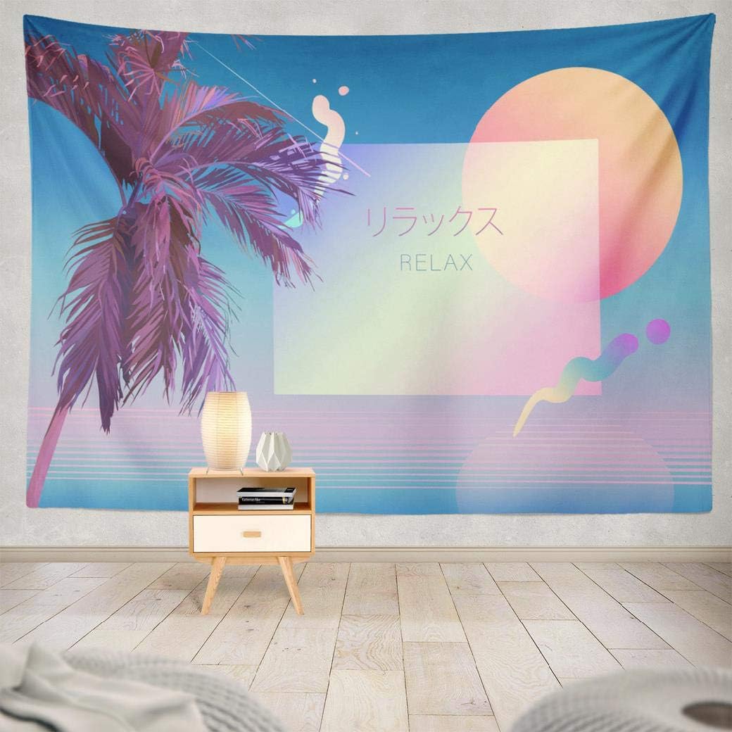 WAYATO Summer-Psychedelic Wall Hanging Tapestry, 80x60 Inches Tropical Palm Tree Beach Vintage Retro Futuristic Minimal Wall Tapestry for Home Decorations Bedroom Dorm Decor