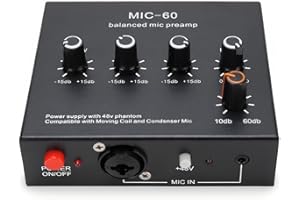 GOWENIC Microphone Preamp 48V Power Mic Pre Amp Gain Booster For Dynamic And Condenser Mics XLR 3.5mm 6.35mm I O (With XLR Ca