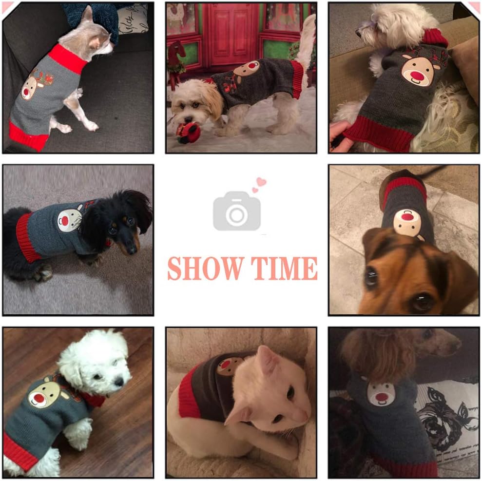 ABRRLO Dog Christmas Jumper Outfits Grey Reindeer Ugly Xmas Pet Sweater Puppy Cat Holiday Costume New Year Clothes Gift for Small Medium Large Dogs (Grey Reindeer,L) - Image 4