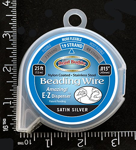 Bead Buddy 19 Strand Bead Stringing Wire, Satin Silver, 25 Feet In Length By 0.15 Inches-Strong, Flexible And Durable Beading Wire-Great Bracelet Making And Necklace Wire For Beading