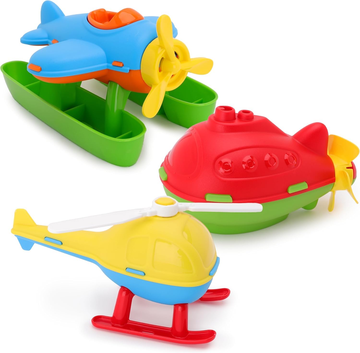 Toyland® Pack of 3 - 16cm (6") Colourful Toy Helicopter, Submarine & Seaplane - Kids Floating Water Toys - Pool & Bathtime Toy - Age 18 Months +
