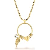 GNIRTSI Gold Initial Necklace for Women Karma Open Circle Pendant with Heart Leaf Beads CZ 14K Gold Plated Minimalist Dainty 2MM Box Chain Personalized Trendy Jewelry Gift for Her Letter S