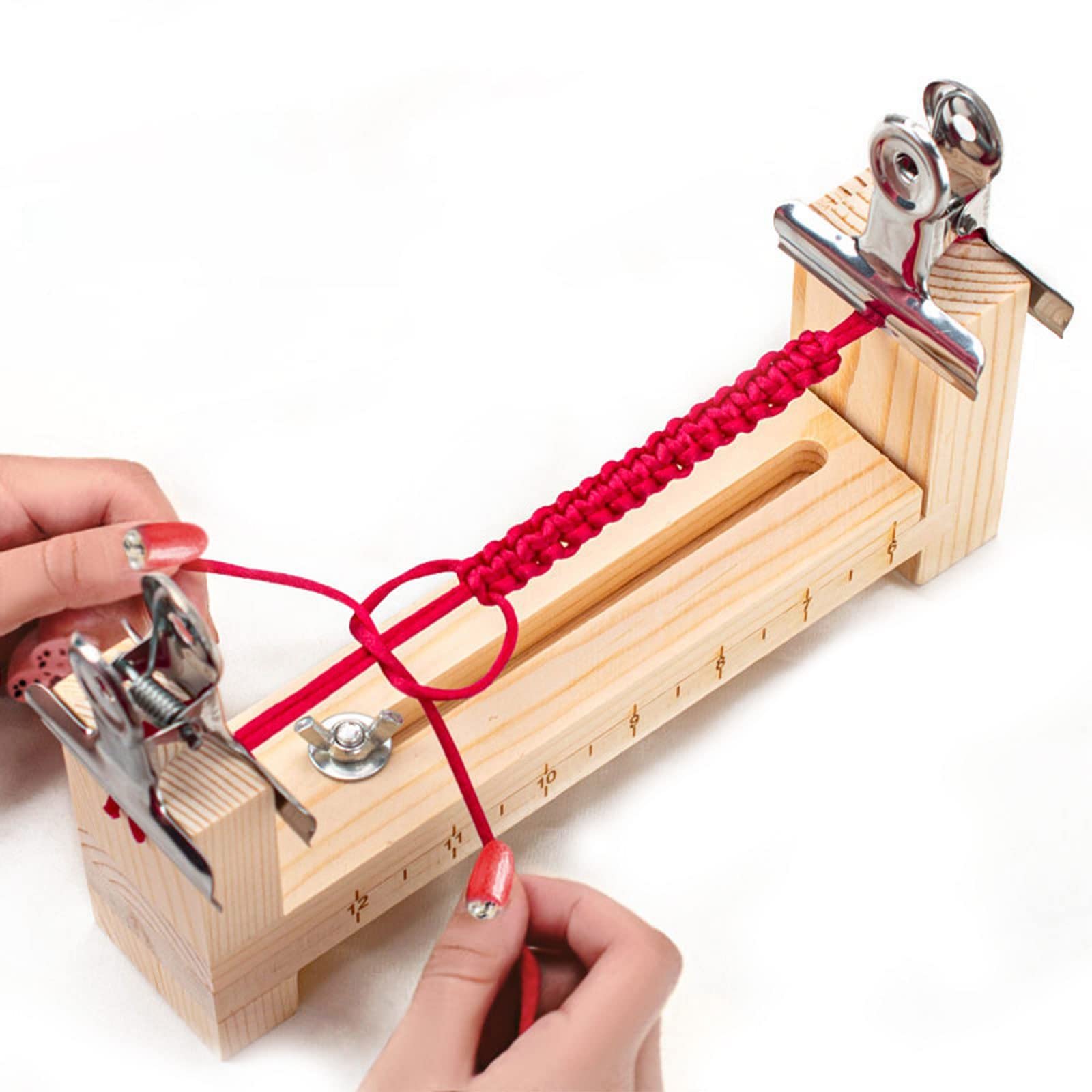 Xximuim Paracord Bracelet Maker - Wood U Shape Clear Scale Jig with 2 Clamp DIY Hand Knitting Bracelet Jig Braiding Tool