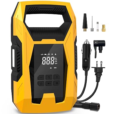 CARSUN AC/DC Tire Inflator Portable Air Compressor, Dual Power for Home 110V AC and Car 12V DC Air Pump with Pressure Gauge, Auto Shutoff, Tire Pump for Car Motorcycle Bicycle and Other Inflatables