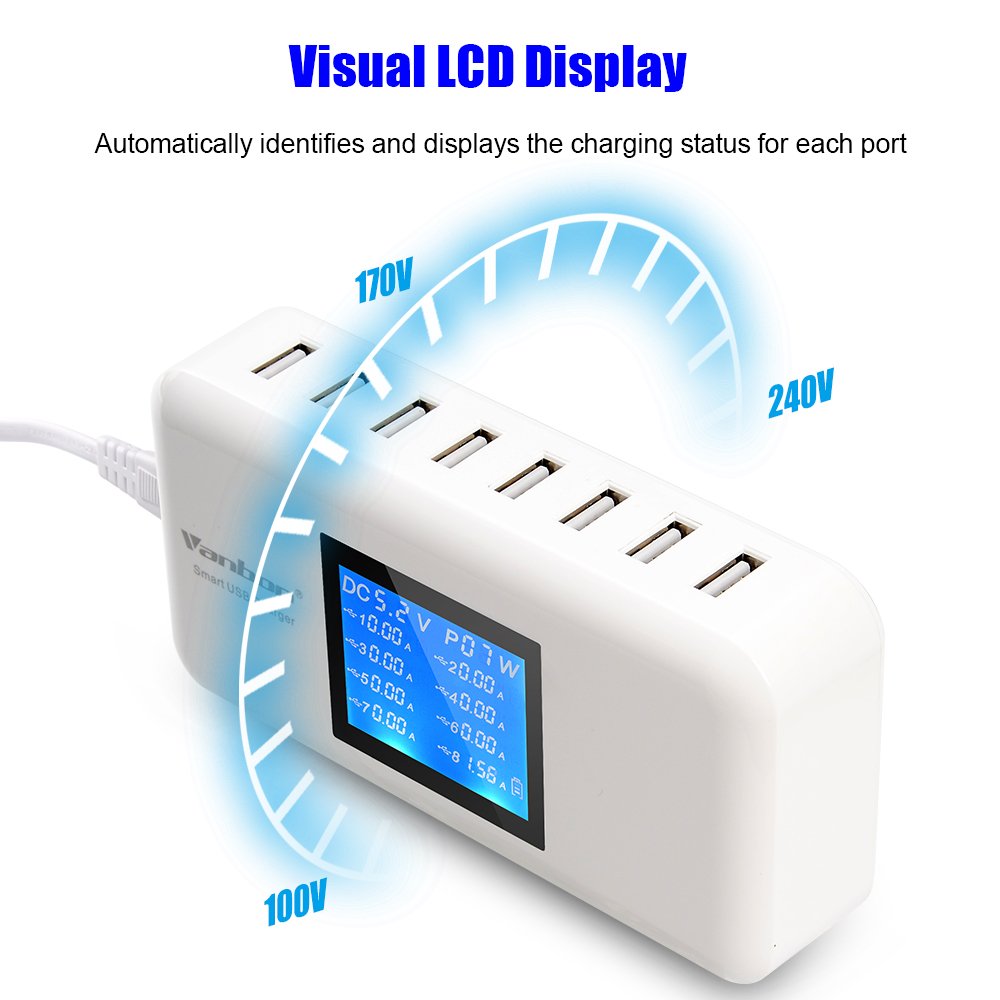 Multiple USB Charger, 60W/12A 8Port Desktop Charging Station Multi