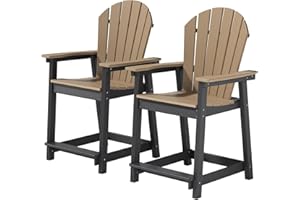 OTSUN Outdoor Tall Adirondack Chairs Set of 2, Patio Bar Stool Chair with High Back, 400lbs, Widened Arms, All-Weather Balcony Chair for Backyard, Garden, Yard (Black Brown)