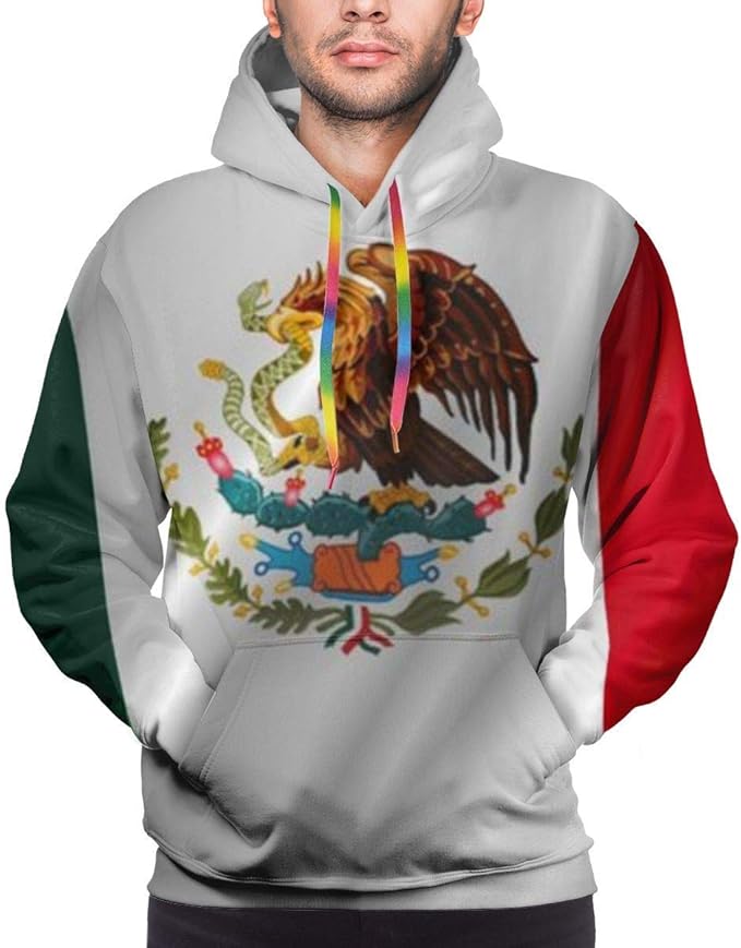 Mexican Flag Men's Hoodie Long Sleeve Sweatshirt Hooded Casual Pullover