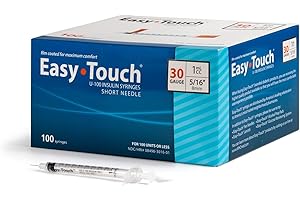 Easy Touch U-100 Insulin Syringe with Needle, 30G 1cc 5/16-Inch (8mm), Box of 100