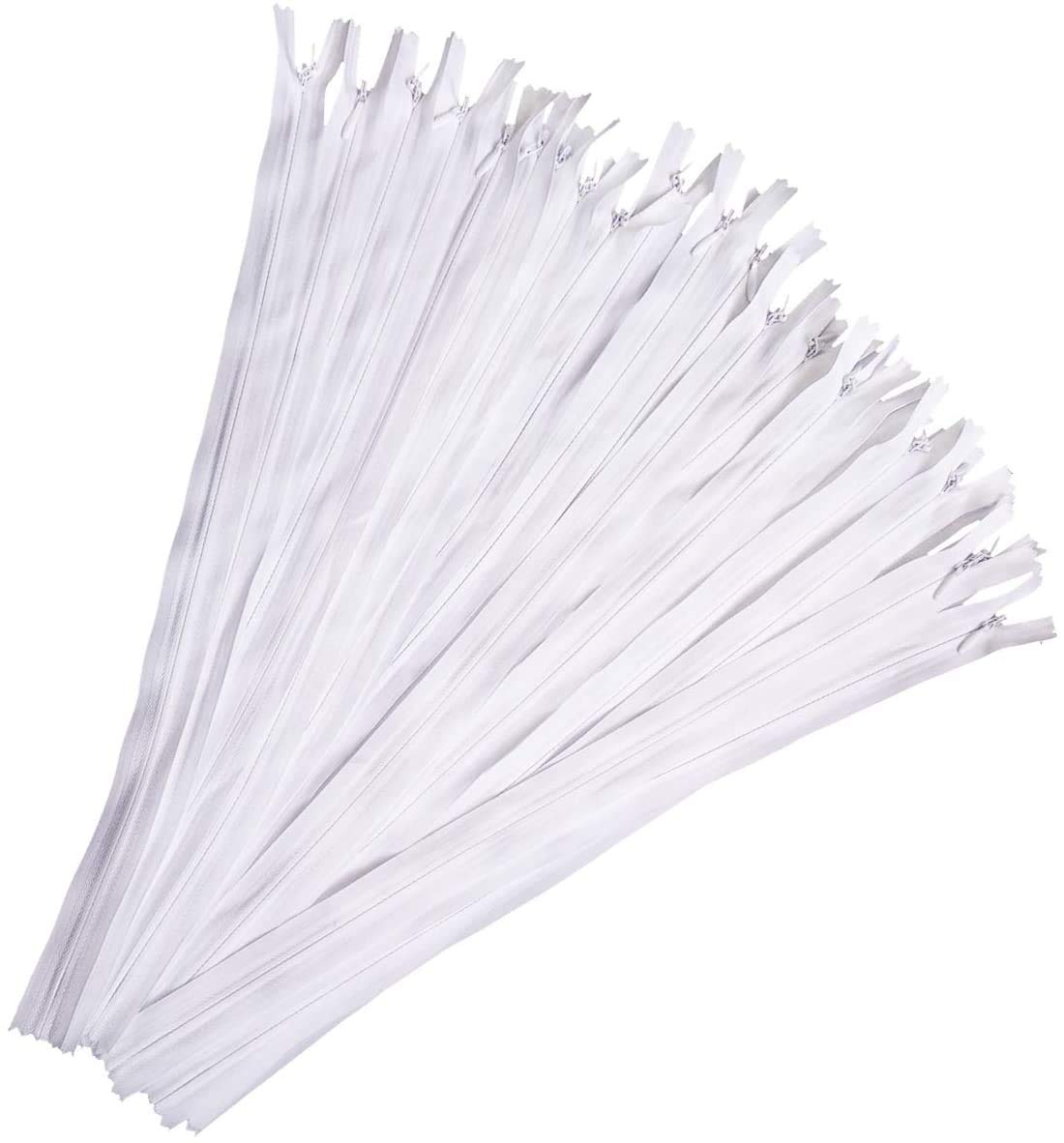 Qililandiy 25pcs White Nylon Invisible Zippers for Sewing Craft, Dresses, Skirts, Pillows 40cm (White)