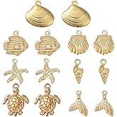 PH PandaHall 14K Gold Plated Ocean Theme Charms, 14pcs 7 Styles Sea Life Charms Gold Shell Fish Starfish Tortoise Charm Pendant Summer Beach Charm for Necklace Bracelet Jewelry Making