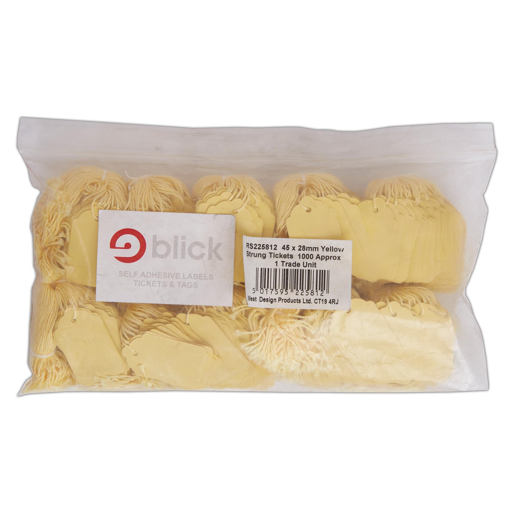 Blick Tags, Yellow, Strung, Rectangular, 45mm x 28mm, 1000 Labels, for Home, Office, Family, Colour Coding
