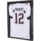 Jersey Wooden Frame Display Case -Shadow Box with 98% UV Protection Acrylic and Hanger for L or XL Baseball Basketball Football Hockey Sport Shirt and Uniform (Black, 1 Pack)
