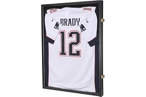 GUTAG Jersey Wooden Frame Display Case -Shadow Box with 98% UV Protection Acrylic and Hanger for L or XL Baseball Basketball Football Hockey Sport Shirt and Uniform Gifts for Men (Black, 1 Pack)