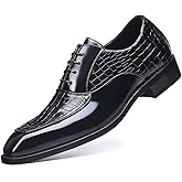 Men's Crocodile Print Square-Toe Dress Shoes Tuxedo Formal Business Casual Oxfords Retro Derby