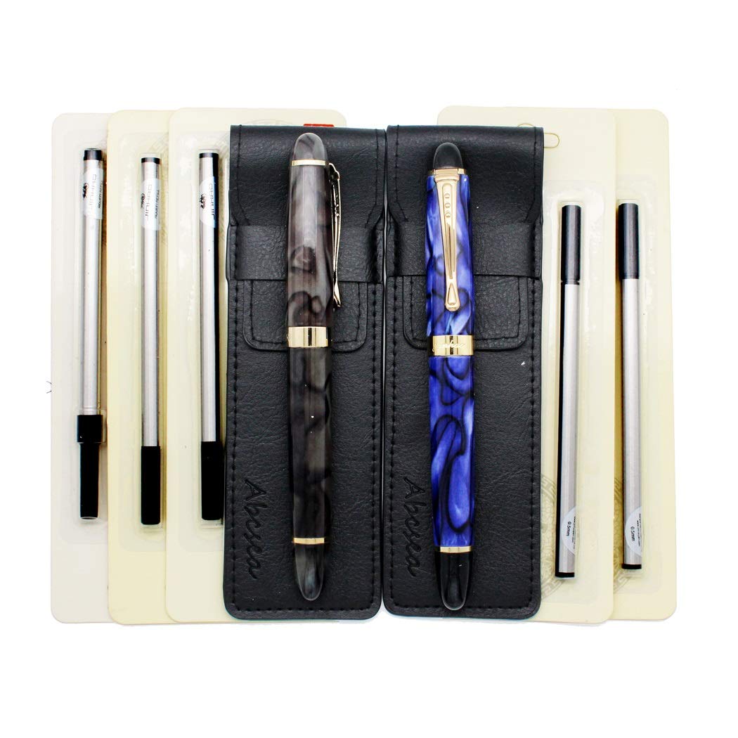 Abcsea 2-Piece Jinhao 450 Rollerball Pens, Fine & Medium Point, Blue & Green Flower Design, Includes 5 Black Refills