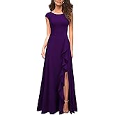 MUSHARE Women's Cocktail Dresses with Pockets Ruffled Sexy Split Party Long Formal Dress