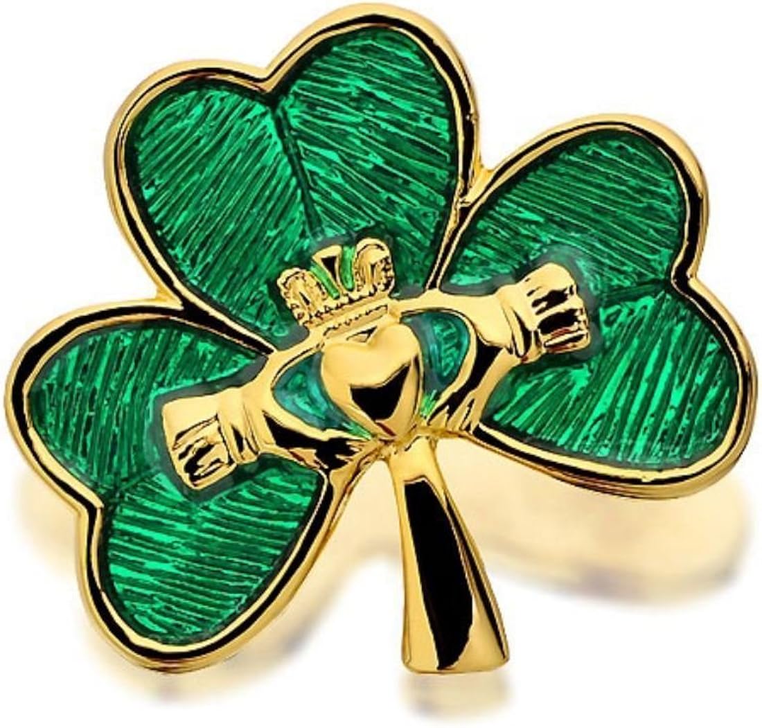 Gold Plated Shamrock And Claddagh Brooch Amazon.co.uk Jewellery