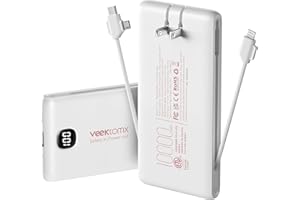 VEEKTOMX Portable Charger with Built in Cables 10000mAh, Power Bank for iPhone with Wall Plug, Travel Essential Fast Charging
