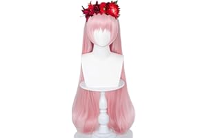 WIGGY MERMAID Straight Pink Wig with Bangs Anime Cosplay Natural Sweet Halloween Party Hair Wig for Kids Adults…