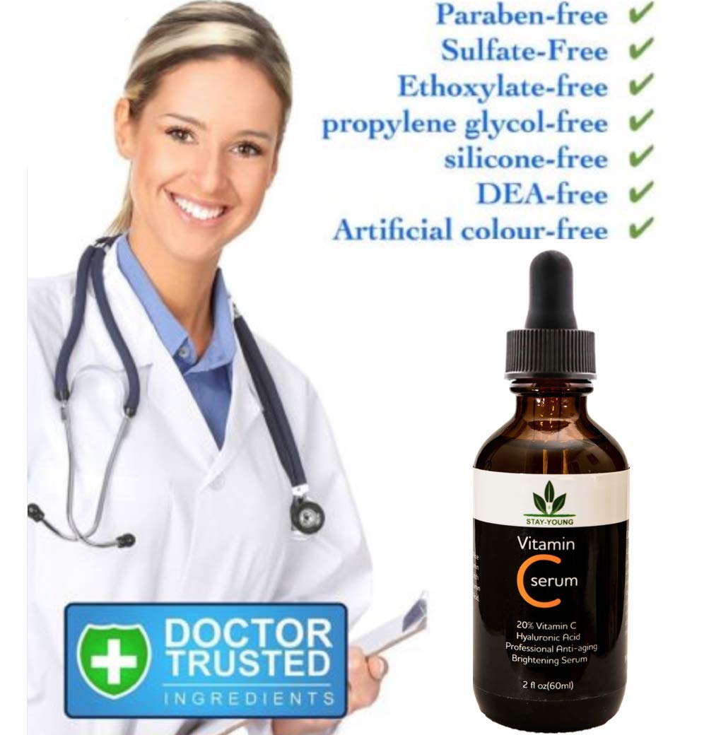Vitamin C Serum für das Gesicht - Riesig 60ml Flasche - Beste Natürliche Formel mit Klinische Stärke von reines Vitamin C, Hyaluronsäure, Vitamin E & Bio-Jojobaöl - Für Alle Hauttypen
