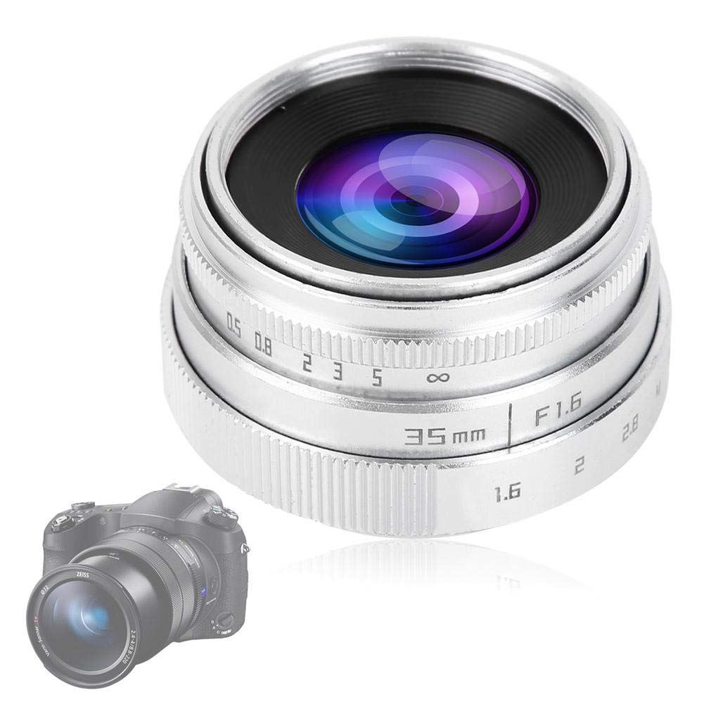 Bewinner 35mm F1.6-16 Manual Focus Prime Lens, Multi-Element, Plastic + Metal Construction, 12 Aperture Blades, C Mount, Silver, Compatible with E, Micro Four Thirds, F
