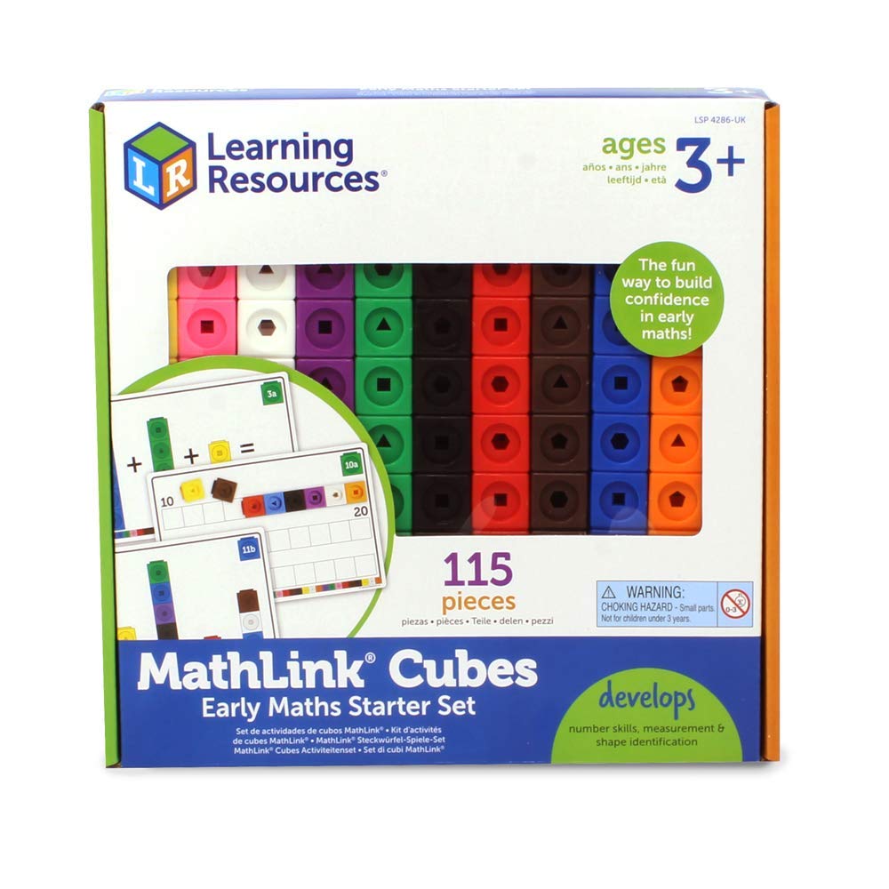 Learning Resources Mathlink Activity Set — 100 Connectable Number Cubes with 15 Activity Cards, Maths Linking Cubes for Kids Numeracy, Patterning & Counting, Ages 3+