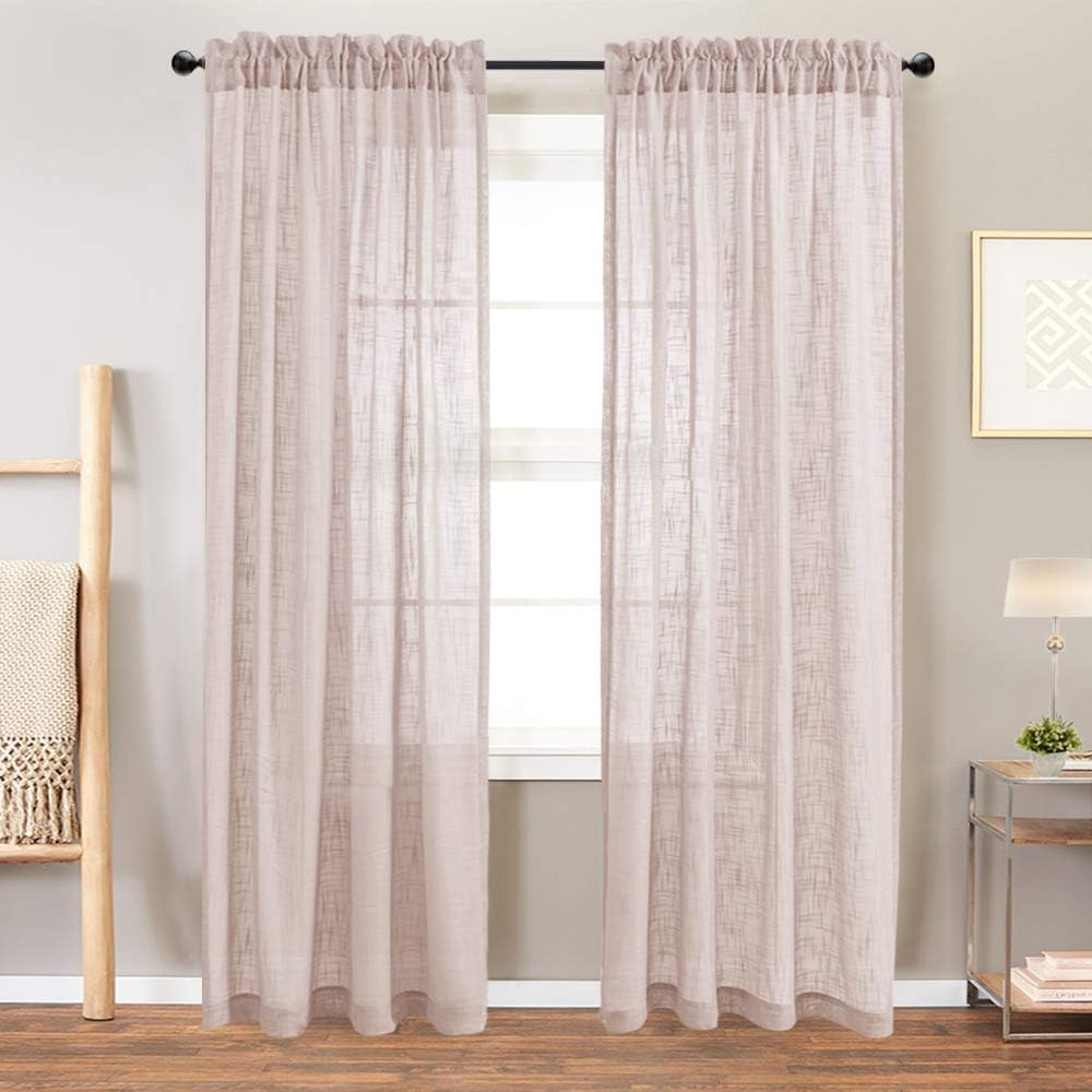 Amazon Com Linen Like Sheer Curtain Panels For Bedroom 108 Inches