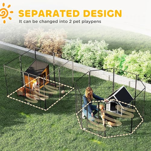 PawHut Dog Playpen, 31.5" W Heavy-Duty Metal Puppy Play Pen, Pet Exercise Fences for Outside and Indoor, DIY Design with Door for Large Dogs, 16 Panels, 47" H