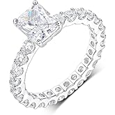 MDFUN 18K White Gold Plated Rectangle Cut Cubic Zirconia Promise Wedding Engagement Rings Eternity Band for Women Size 5-10