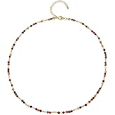 Tyebiva Gold Seed Beaded Necklaces for Women, Dainty Handmade Crystal Gemstone Gold Beads Adjustable Necklaces Prom Holiday Jewelry Gift.
