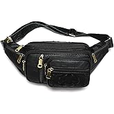 Genuine Leather Fanny Pack large capacity Crossbody Waist Bag with Zipper phone Pockets crocodile black