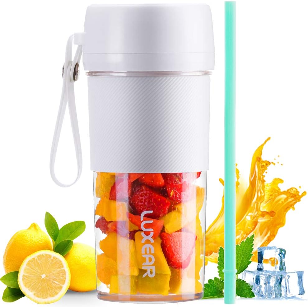 LUXEAR Portable Blender for Shakes and Smoothies, Cordless Mini Personal Size Blender with USB Rechargeable, BPA Free Ice Blender Mixer Juicer Cup for Home Office Sports Travel,350ML/12.3oz, White