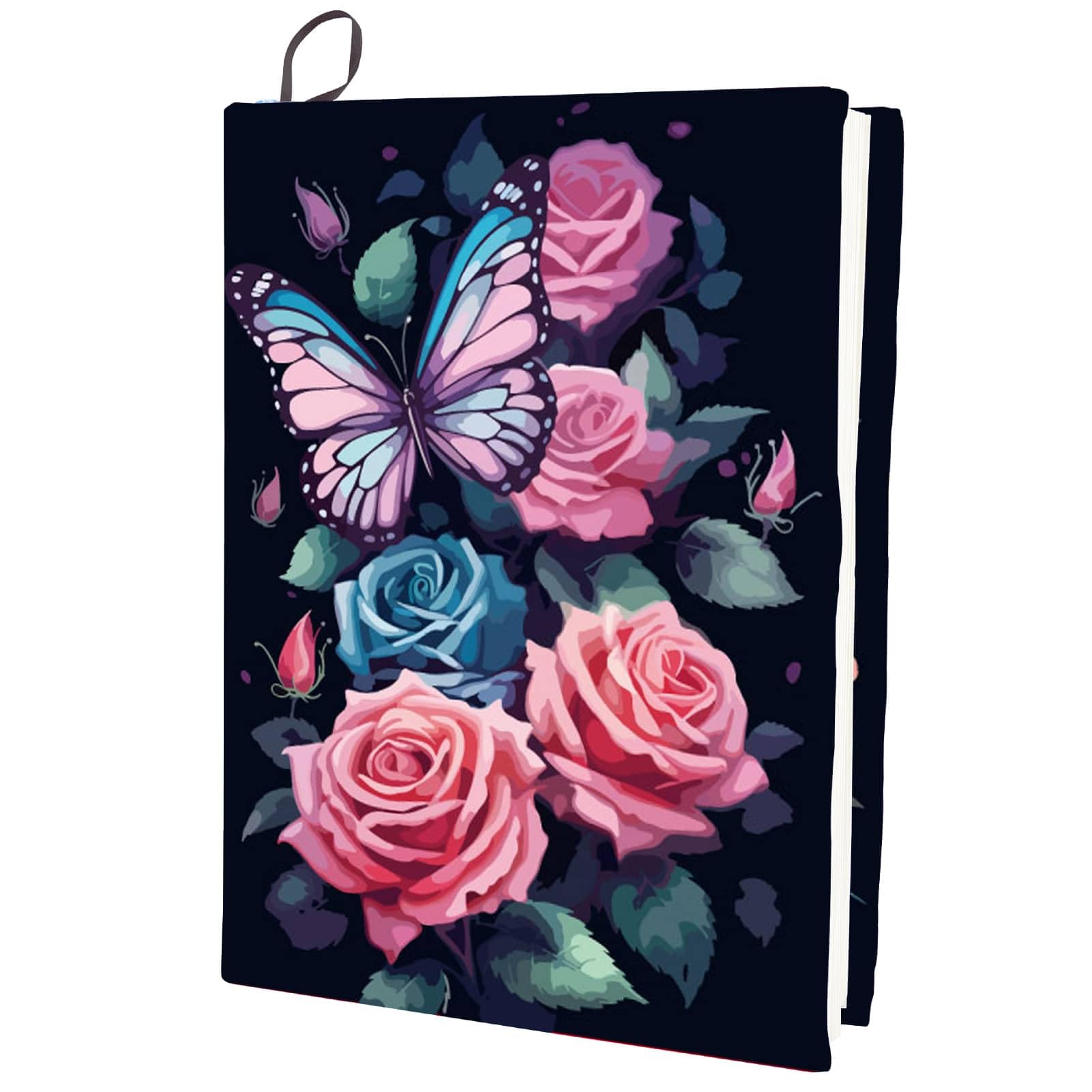 CRASPIRE Rose Stretchable Book Cover Flower Butterfly Washable Reusable Large Nylon Cloth Elastic Polyester Book Cover Protector Notebook Wraps Suitable for Most Hardcover Books