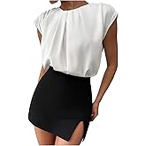 Floerns Women's Elegant Cap Sleeve Ruched Blouse Top Crew Neck Work Office Shirts