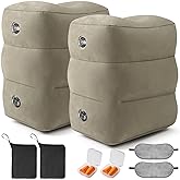 Inflatable Foot Rest Pillow for Travel - Adjustable Height Flight Foot Rest with Eye Mask and Earplugs for Kids & Adults on Airplane, Car, Train, Office, and Home (Gray, 2 PCS)