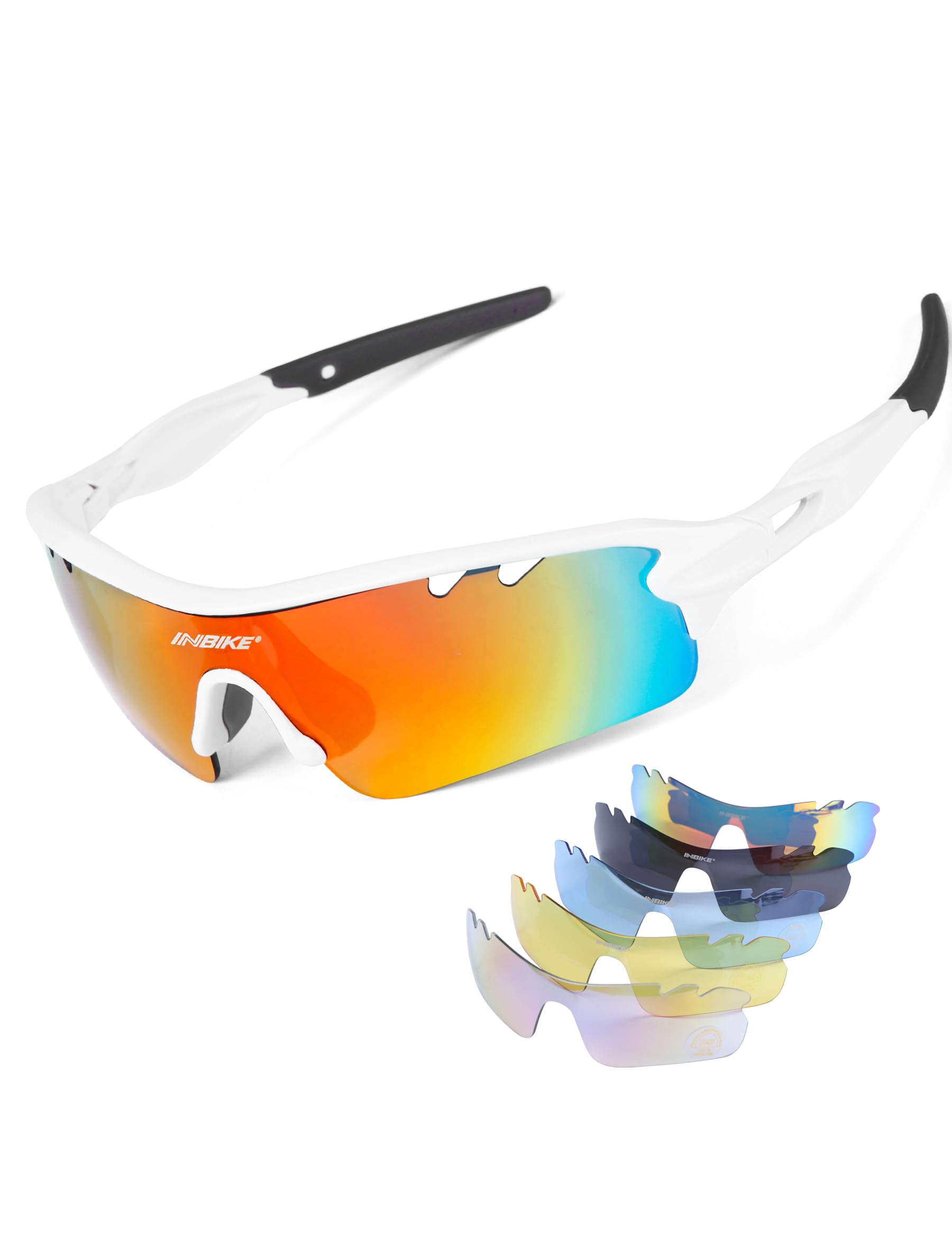 INBIKE Cycling Glasses Polarized for Sports Sunglasses for Mountain Bike MTB with UV Protection(White)