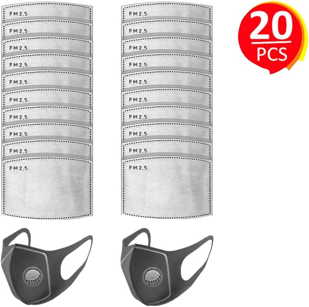 PM2.5 Activated Carbon Filter for Breathing Insert Protective Mas-k Anti Pollution Washable Cotton for Adult Outdoor Activities (20pcs)