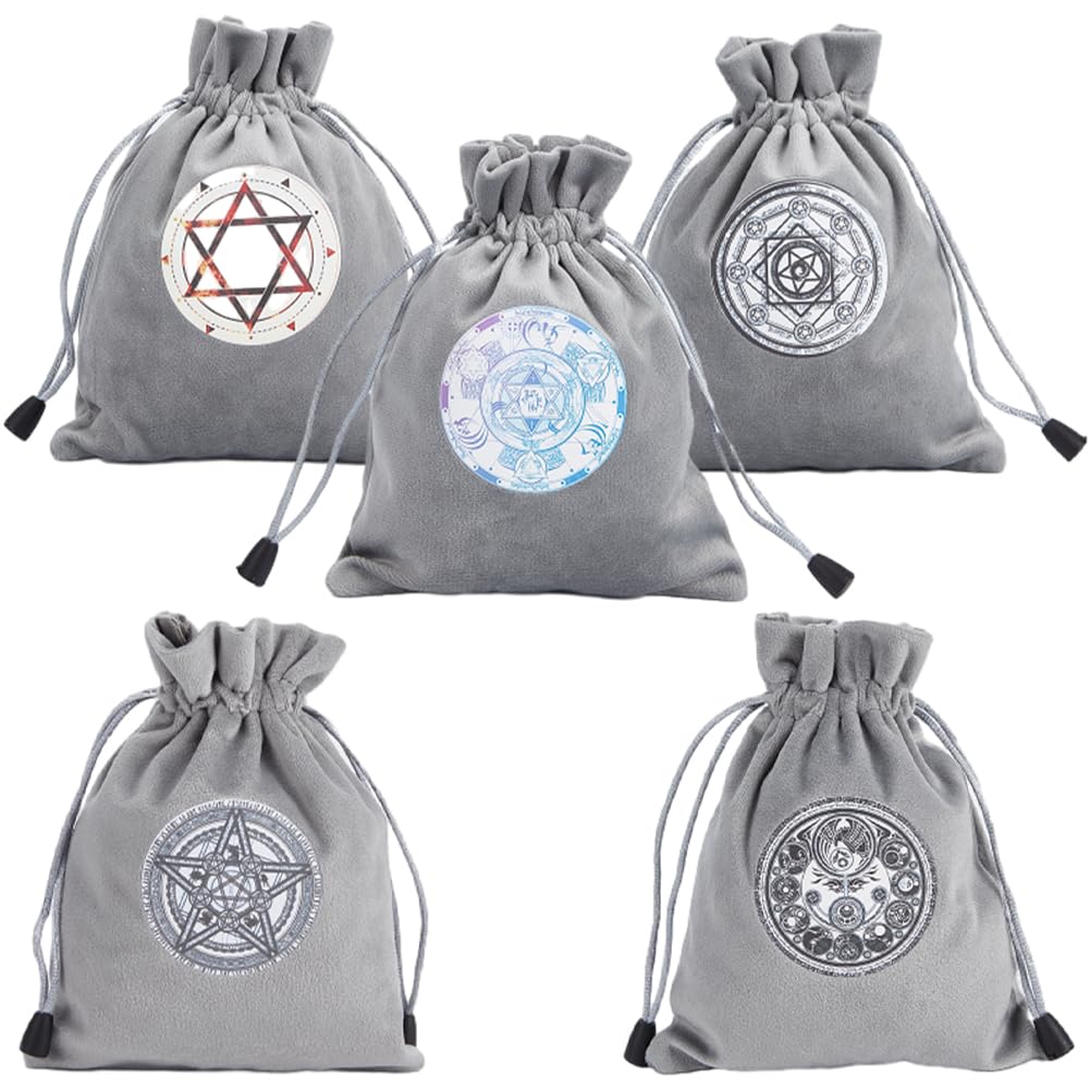 CREATCABIN 5 Pcs 5 Styles Star Moon Tarot Card Bag Tarot Storage Thick Velvet Tarot Card Package Tarot Card Drawstring Pouch Jewelry Tarot Card Deck Oracle Cards Fortune Telling Card 7.08x5.51inch