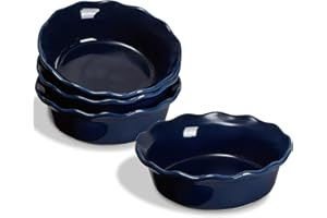 ONEMORE Pie Pans, 6.8 inch Small Chicken Pot Pie Plates 16 oz Deep Dish Pie Pan Ceramic Baking Plates for Dessert Oven Safe Round Baking Dish Pans Set of 4 - Blue