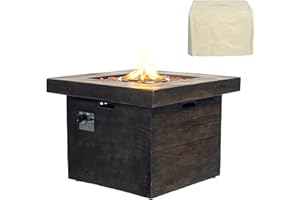 COWEHUN 32" Outdoor Patio Square Gas Burning Concrete Fire Pit - 50,000 BTU, Perfect for Cozy Evenings and Stylish Outdoor Spaces, Made of Magnesium Oxide (MgO)