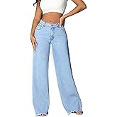 Zeavitt Women's Low Rise Wide Leg Jeans Raw Hem Straight Baggy Denim Pants Casual Loose Boyfriend Mom Jean Trouser