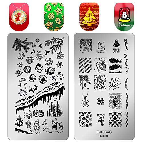 Nail Stamping Kit Halloween Chritmas - Ejiubas Nail Stamping Plates 2PCS Double-Sided Nail Stamping Plate Nail Art Plate Templates Nail Plates X-1920