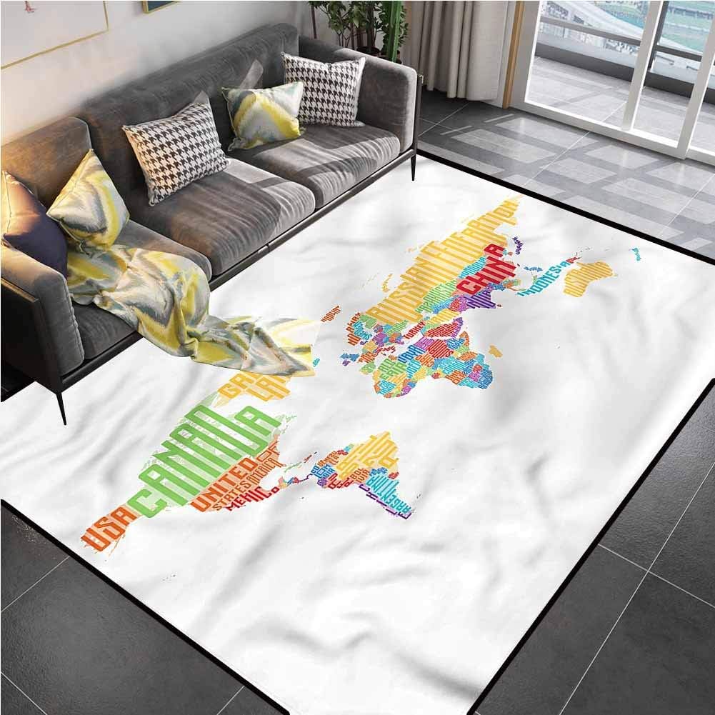 Area Rugs Print Large Carpet World Map,High School Classroom Map entryway Rug for Living Room Bedroom Playing Room 6'x8'