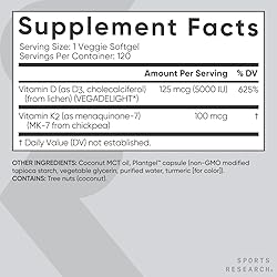 Sports Research® Vitamin D3 + K2 with Coconut MCT