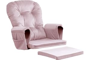 Osunnus 5PCS Glider Rocker Replacement Cushions Thick Soft Velvet Glider Cushions Replacement Set with Ottoman Cushion and Storage Pockets, Light Pink